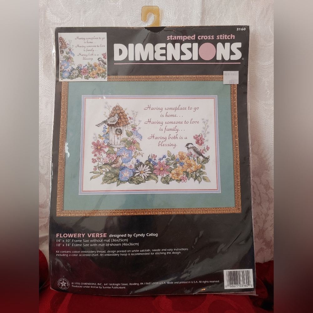 Dimensions Stamped Cross Stitch Flowery Verse kit NWT
